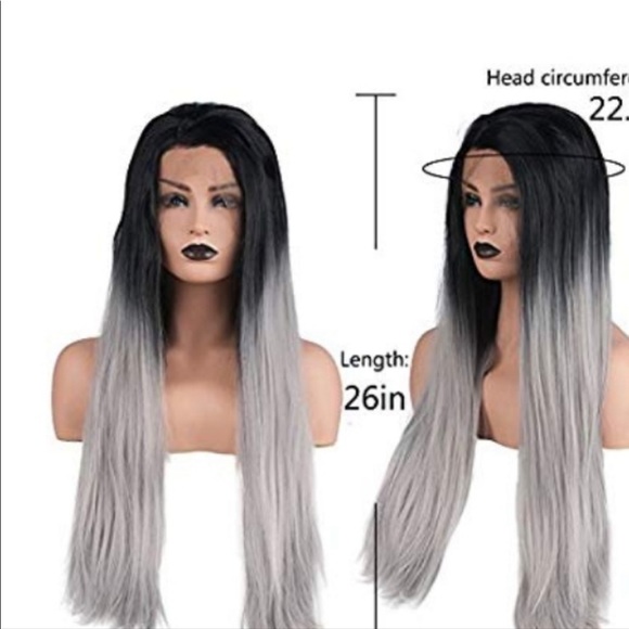 💗 - 22” Ombre Black Gray Straight Lace Front Wig *NEW*